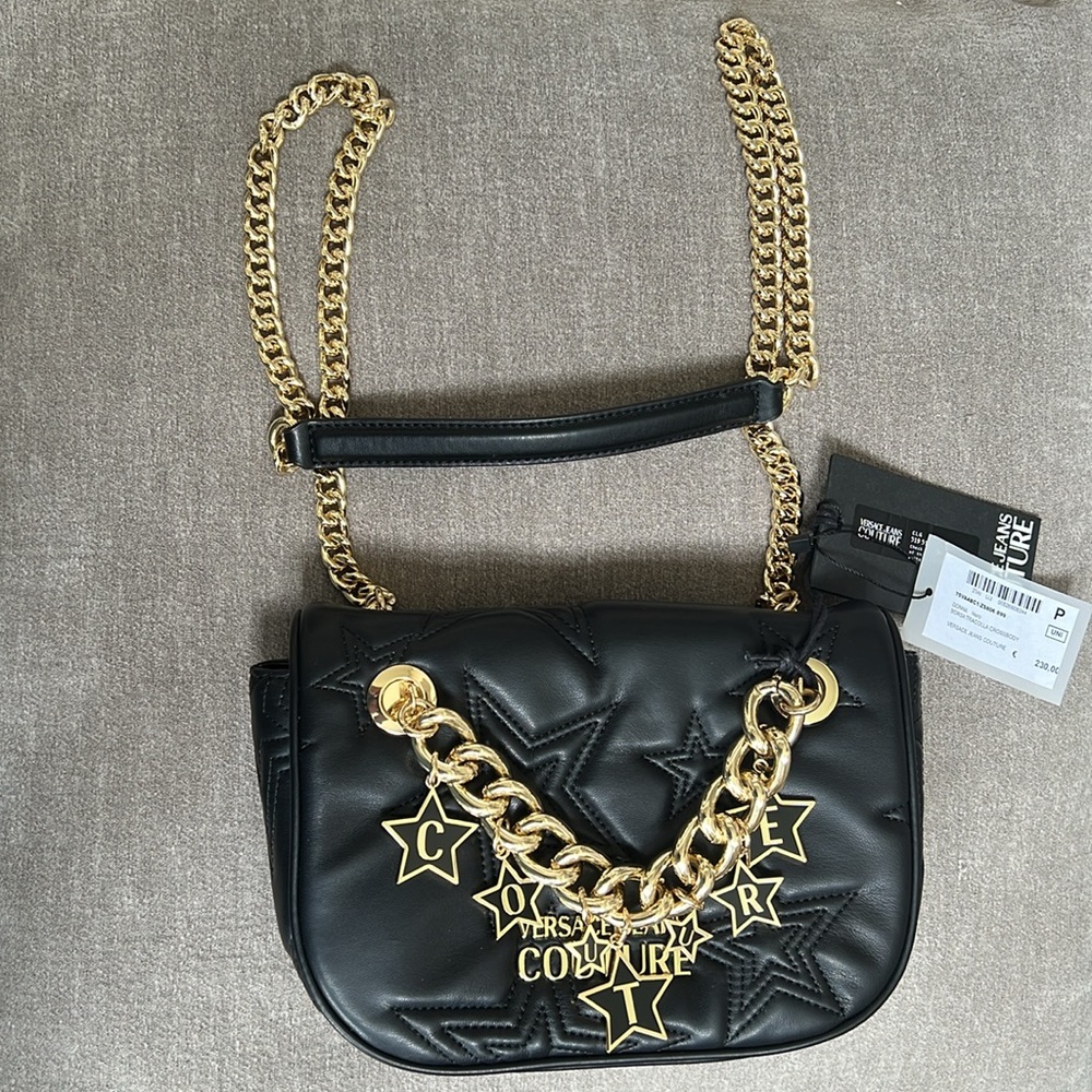 Versace Jeans Couture Black Star Quilted Charm Embellished Crossbody Bag